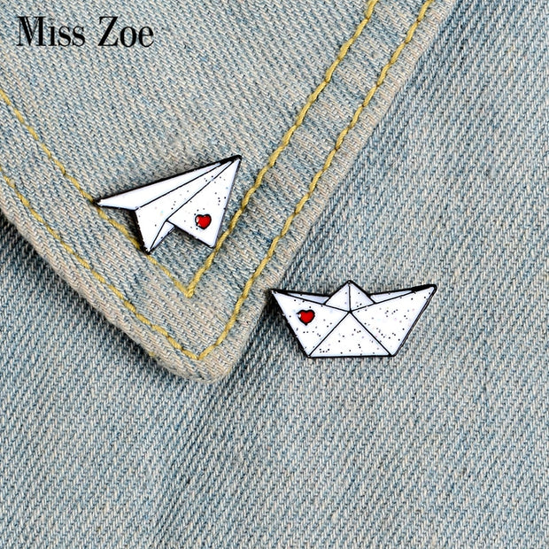 Paper plane Boat Enamel Pins Custom Love Brooches Lapel Pin Shirt Bag Aircraft Ferry Badge Mini Jewelry Gift For Kids Friends - www.leggybuddy.com