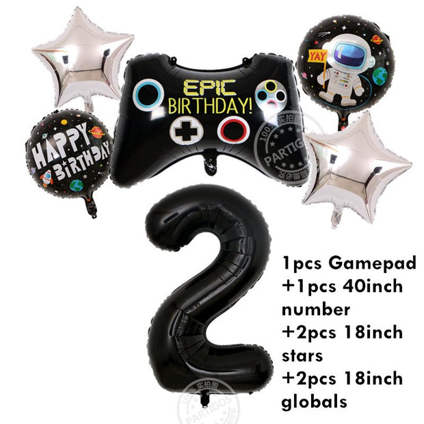 Video Game Birthday Set - Number foil helium balloon - www.leggybuddy.com