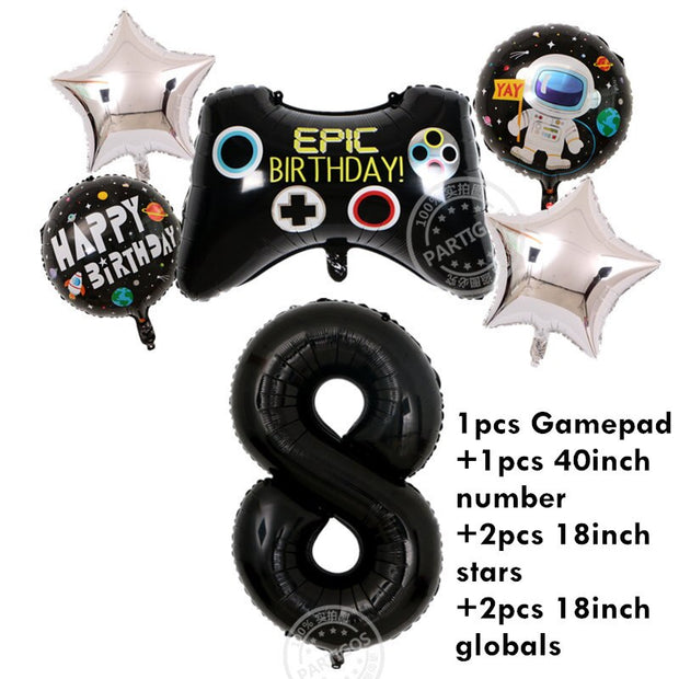 Video Game Birthday Set - Number foil helium balloon - www.leggybuddy.com