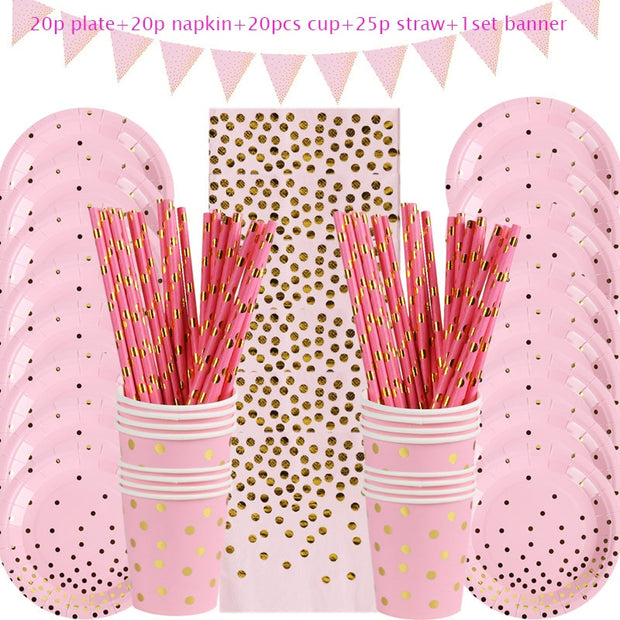 Rose Gold Birthday Decorations Disposable Tableware Set Paper Cup Adult Wedding Birthday Party Decorations Kids Babyshower Girl - www.leggybuddy.com