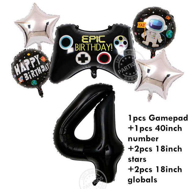 Video Game Birthday Set - Number foil helium balloon - www.leggybuddy.com