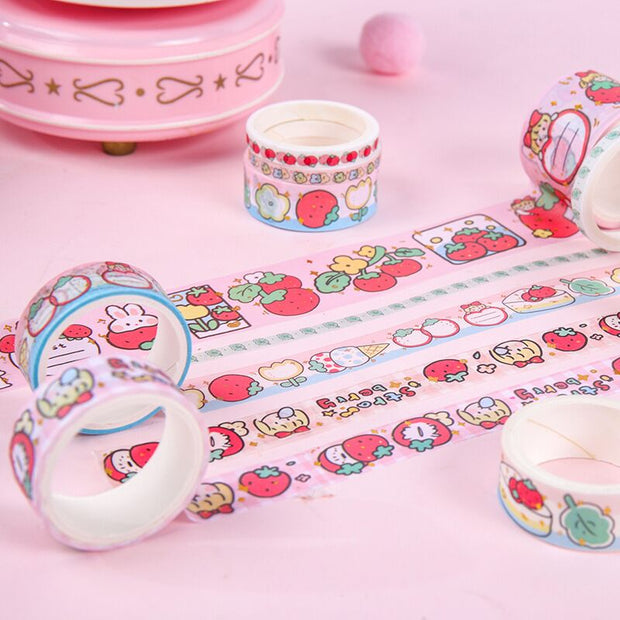 MINKYS Kawaii Cute Peach Strawberry Washi Masking Tape For Crafts, Diary Decorative Adhesive Tape Japanese School Stationery - www.leggybuddy.com