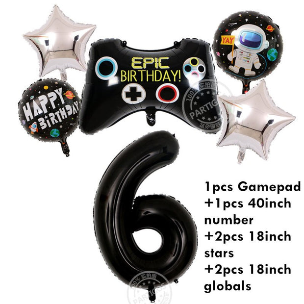 Video Game Birthday Set - Number foil helium balloon - www.leggybuddy.com