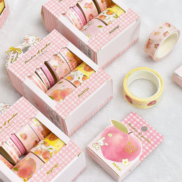 MINKYS Kawaii Cute Peach Strawberry Washi Masking Tape For Crafts, Diary Decorative Adhesive Tape Japanese School Stationery - www.leggybuddy.com