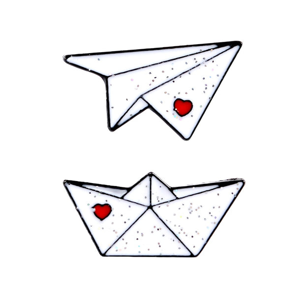 Paper plane Boat Enamel Pins Custom Love Brooches Lapel Pin Shirt Bag Aircraft Ferry Badge Mini Jewelry Gift For Kids Friends - www.leggybuddy.com