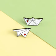 Paper plane Boat Enamel Pins Custom Love Brooches Lapel Pin Shirt Bag Aircraft Ferry Badge Mini Jewelry Gift For Kids Friends - www.leggybuddy.com