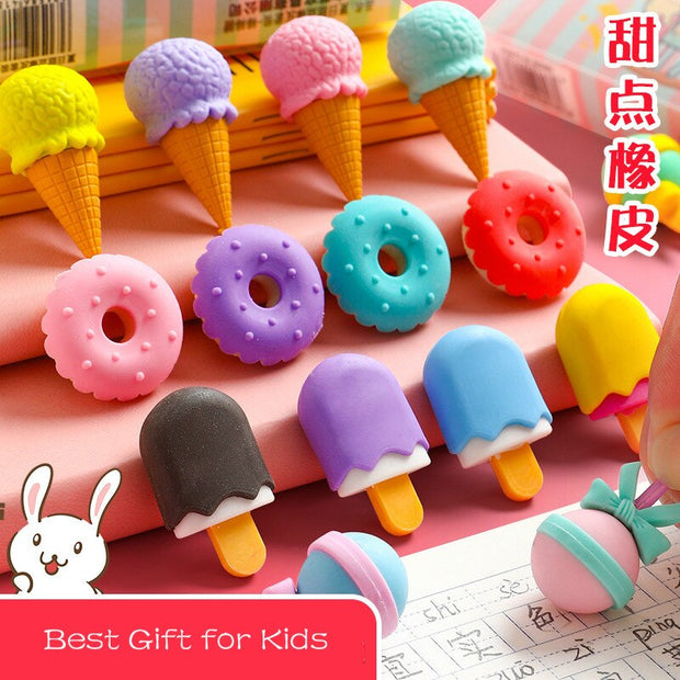 4pcs Cartoon Novetly Ice Cream Hamburger Lollipop Detachable Rubber Eraser School Student Correction Eraser Tool Stationery - www.leggybuddy.com