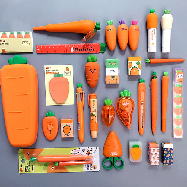 Sharkbang Creative Carrot Series Silicone Soft Pencil Case Penholder Organizer Bag Kawaii Stationery Set Kids Birthday Gift - www.leggybuddy.com