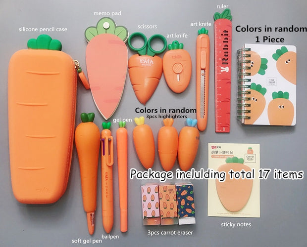 Creative Cute Simulation Carrot Silicone Pencil Case for Girls Boys Kids
