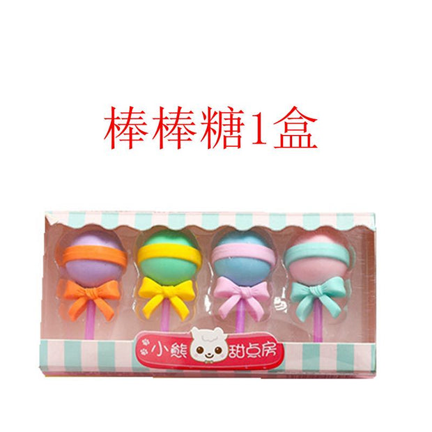 4pcs Cartoon Novetly Ice Cream Hamburger Lollipop Detachable Rubber Eraser School Student Correction Eraser Tool Stationery - www.leggybuddy.com