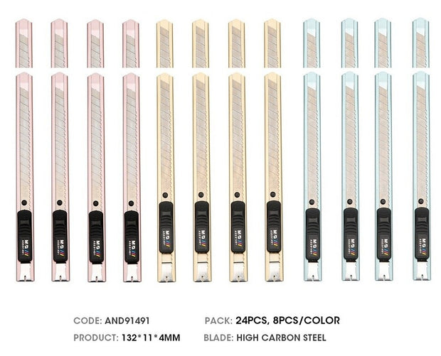 M&amp;G 3/6/12/24pcs Cool Metallic Color Mini Utility Knife 9mm Paper Cutter Stationery Knife Stainless Steel Metal Office Craft Box - www.leggybuddy.com