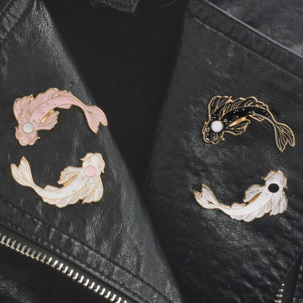 Lucky fish Koi Enamel pin White pink black Brooches Gift Denim Jeans Clothes cap bag Pin Badge Button Lapel pin gift for kids - www.leggybuddy.com