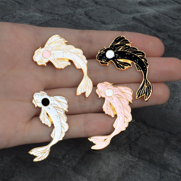 Lucky fish Koi Enamel pin White pink black Brooches Gift Denim Jeans Clothes cap bag Pin Badge Button Lapel pin gift for kids - www.leggybuddy.com