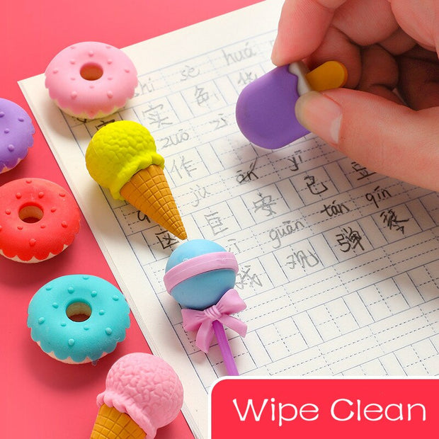 4pcs Cartoon Novetly Ice Cream Hamburger Lollipop Detachable Rubber Eraser School Student Correction Eraser Tool Stationery - www.leggybuddy.com