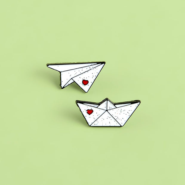 Paper plane Boat Enamel Pins Custom Love Brooches Lapel Pin Shirt Bag Aircraft Ferry Badge Mini Jewelry Gift For Kids Friends - www.leggybuddy.com