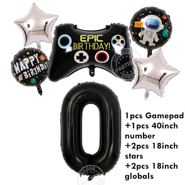 Video Game Birthday Set - Number foil helium balloon - www.leggybuddy.com