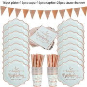 Rose Gold Birthday Decorations Disposable Tableware Set Paper Cup Adult Wedding Birthday Party Decorations Kids Babyshower Girl - www.leggybuddy.com