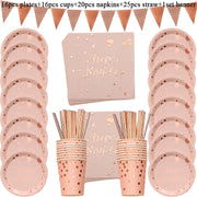 Rose Gold Birthday Decorations Disposable Tableware Set Paper Cup Adult Wedding Birthday Party Decorations Kids Babyshower Girl - www.leggybuddy.com