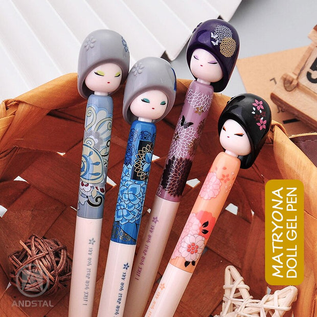 M&amp;G NEW Kawaii 4pcs/lot 0.5mm Matryona DOLL Gel Pen black ink cute gelpen for school supplies stationary pens stationery - www.leggybuddy.com