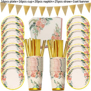 Rose Gold Birthday Decorations Disposable Tableware Set Paper Cup Adult Wedding Birthday Party Decorations Kids Babyshower Girl - www.leggybuddy.com