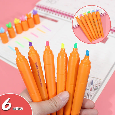 Sharkbang 6pcs/lot Carrot Highlighter Pen Keywords Marker Soft Head Protective Eyes Kawaii Stationery - www.leggybuddy.com