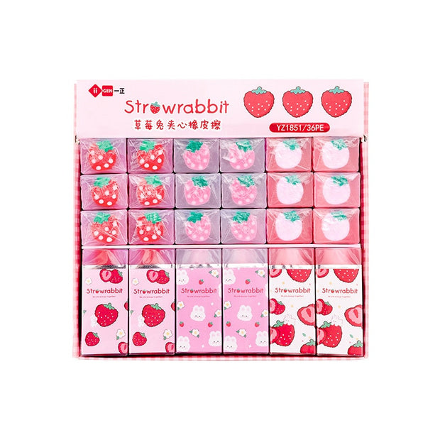 Sweet Strawberry Rabbit Soft Rubber Eraser Kawaii School Office Supplies for Students Cool Prizes Stationery Korean - www.leggybuddy.com