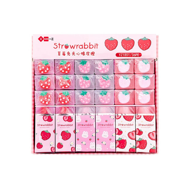 Sweet Strawberry Rabbit Soft Rubber Eraser Kawaii School Office Supplies for Students Cool Prizes Stationery Korean - www.leggybuddy.com