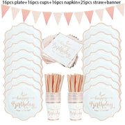 Rose Gold Birthday Decorations Disposable Tableware Set Paper Cup Adult Wedding Birthday Party Decorations Kids Babyshower Girl - www.leggybuddy.com