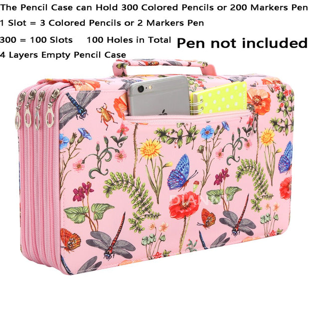 Pink-stationery Box Large Capacity Pencil Case With Handle Pencil