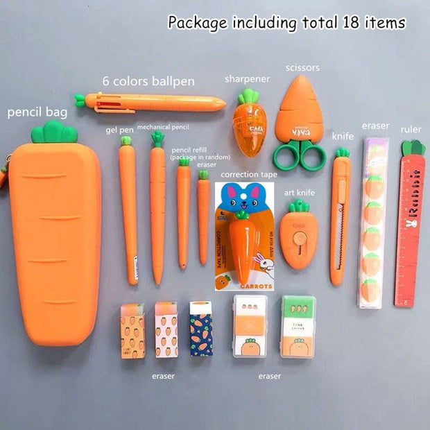 Sharkbang Creative Carrot Series Silicone Soft Pencil Case Penholder Organizer Bag Kawaii Stationery Set Kids Birthday Gift - www.leggybuddy.com