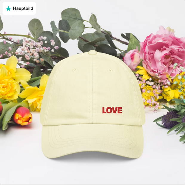 LOVE Pastel baseball hat - YELLOW - www.leggybuddy.com