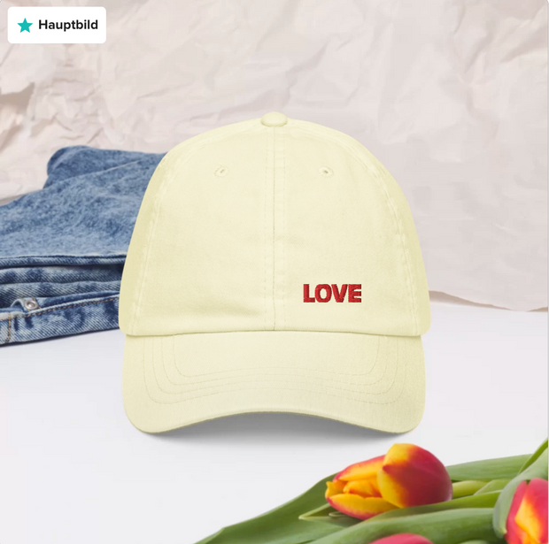 LOVE Pastel baseball hat - YELLOW - www.leggybuddy.com