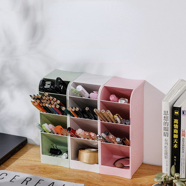 Large Capacity Multifunctional Desktop Organizer 4 Grid Oblique Pen Holder Creative Rectangular Brush Pen Pencil Storage Box - www.leggybuddy.com