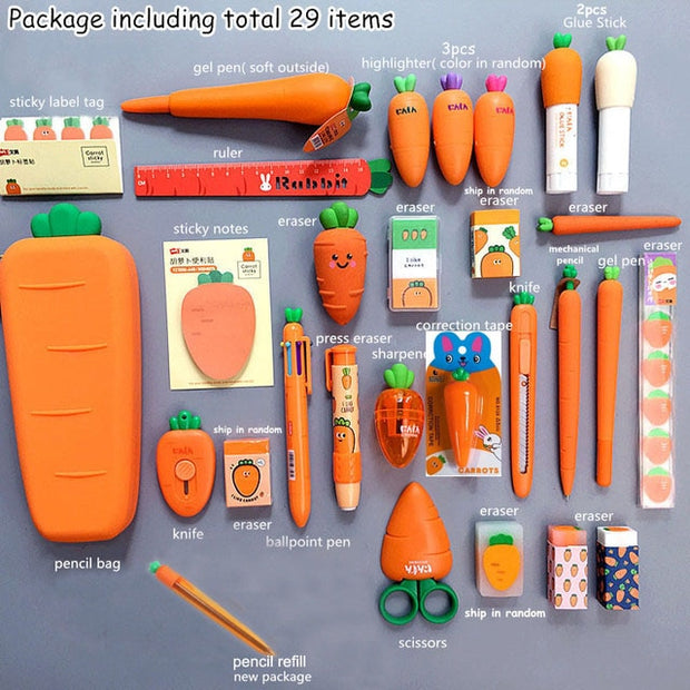 Sharkbang Creative Carrot Series Silicone Soft Pencil Case Penholder Organizer Bag Kawaii Stationery Set Kids Birthday Gift - www.leggybuddy.com