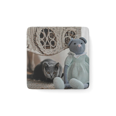 Porcelain Magnet, Square - Cat & Mouse - www.leggybuddy.com