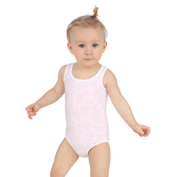 Giraffe Rosa Allover Girls Swimsuit - www.leggybuddy.com